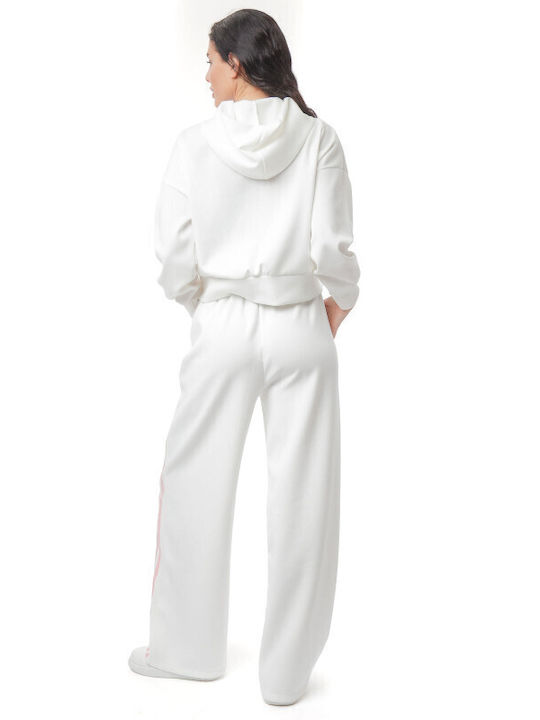 Weißes Set Damenhose Jacke Gestreift
