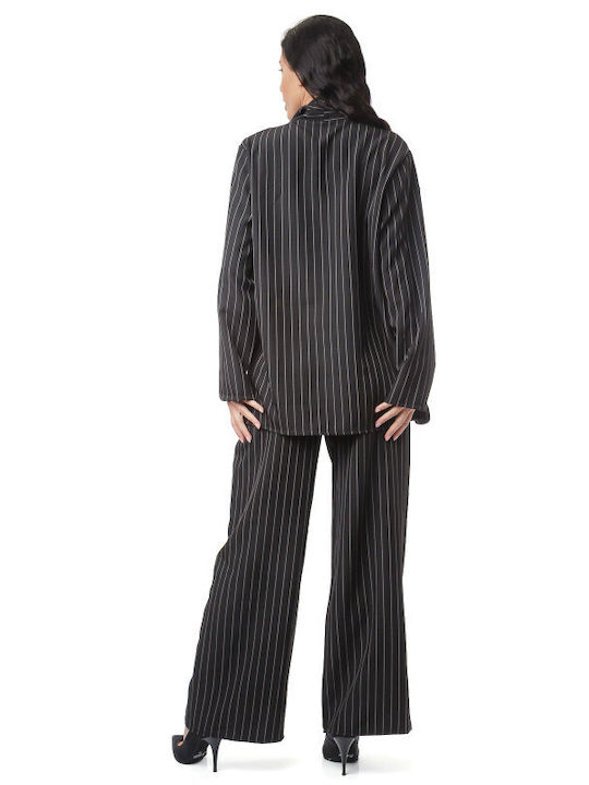 Black Striped Set Trousers Jacket