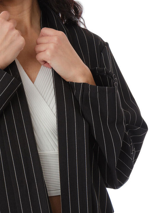 Black Striped Set Trousers Jacket