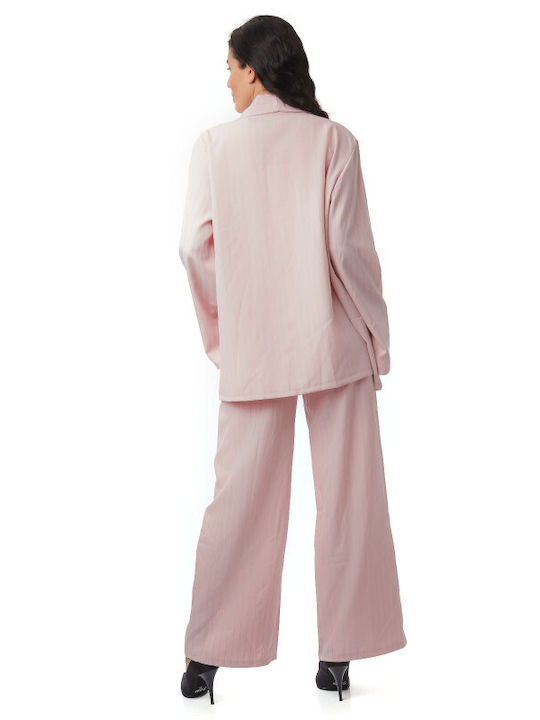 Pink Striped Set Trousers Jacket