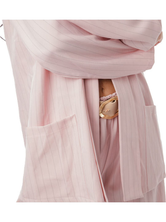 Pink Striped Set Trousers Jacket