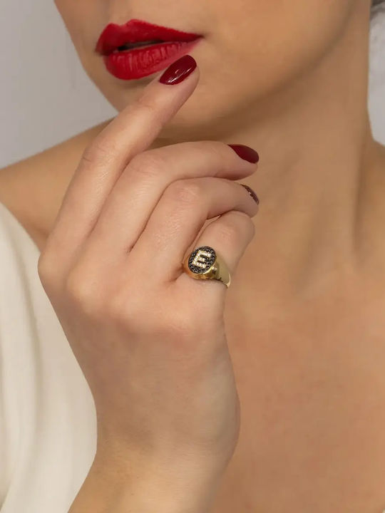 Damen Ritterring mit Zirkon aus 14K Gold
