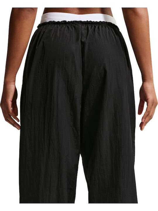 Sportswear Women's High Rise Fabric Trousers with Rubber Band in Loose Fit Black