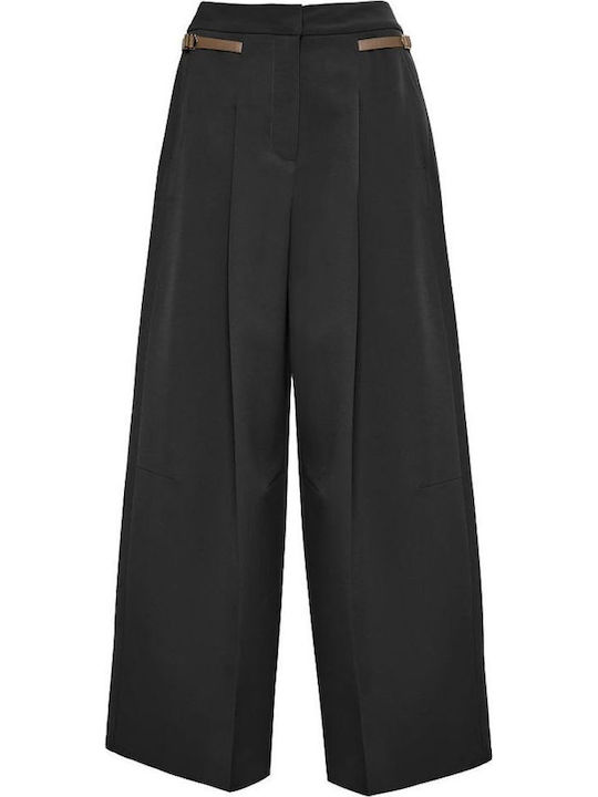Pantaloni Dama Din Țesătură Croială Regular Negru