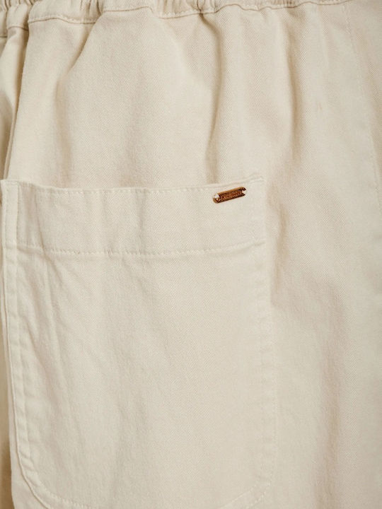 Women's High Rise Fabric Trousers Ecru