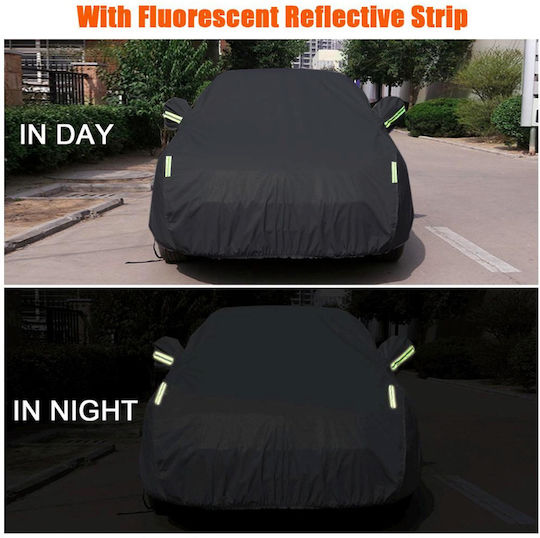 Roza Waterproof Car Cover L 480x175x120cm Reflective Strips & UV Protection Outdoor Car Cover Fastened with Rubber Black