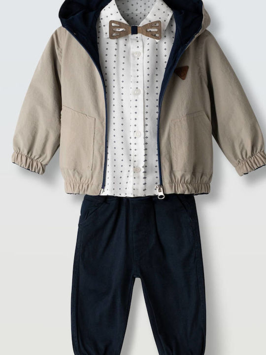 Kids' Set with Pants & Outerwear Winter 3pcs Khaki - Grey