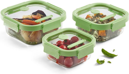 Lekue Glass Lunch Box Set Green 3 Pieces