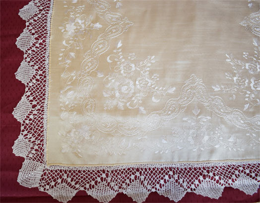 VS Home Set 7 Bucăți Față de Masă cu Dantelă Mătase Handmade