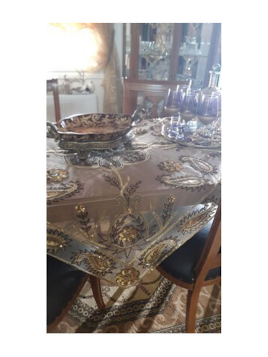 VS Home Καρέ Τραπεζομάντηλο με Κέντημα K464 Καφέ 120x120εκ.