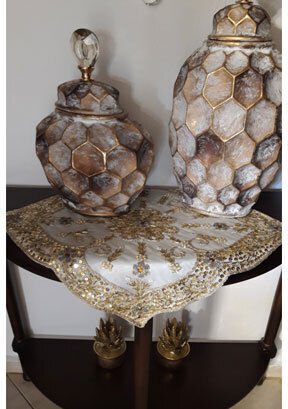 Set de Masă VS Home În Carouri 13 Bucăți K353 cu Broderie Ecru 120x120cm