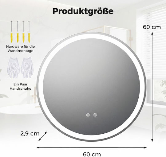 Costway Кръгло Огледало За Баня LED Touch От Метал 60x60cm Сребристо