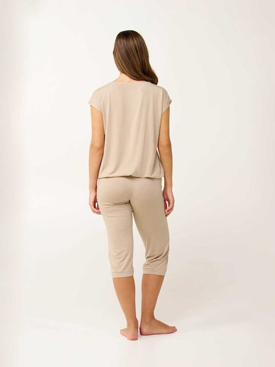 Vamp Χειμερινό Γυναικείο Σετ Πιτζάμας Beige Taupe Vamp Χειμερινό Γυναικείο Σετ Πιτζάμας Beige Taupe
