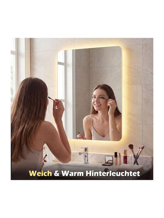 Costway Rechteckiger Badezimmerspiegel LED aus Metall 80x60cm Gelb