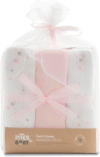 Interbaby Πάνες Αγκαλιάς από Μουσελίνα Pink 55x70εκ. 3τμχ