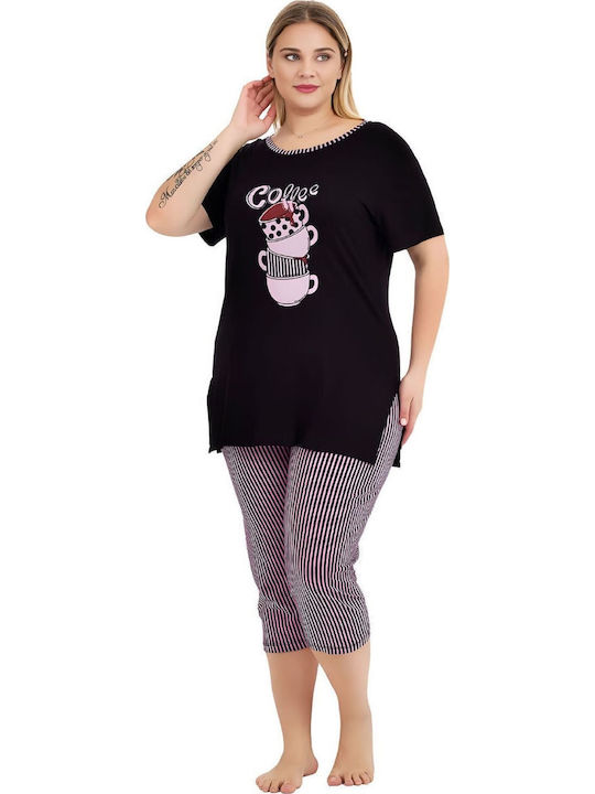 Lady Sommerliches Damen-Set Schlafanzug Schwarz