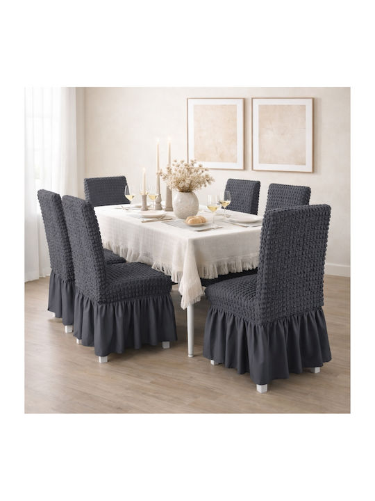 Set of Elastic Chair Covers Dark Grey 6pcs Volant Pp-6dg