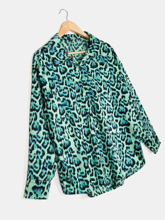Long Sleeve Women's Satin Shirt Green