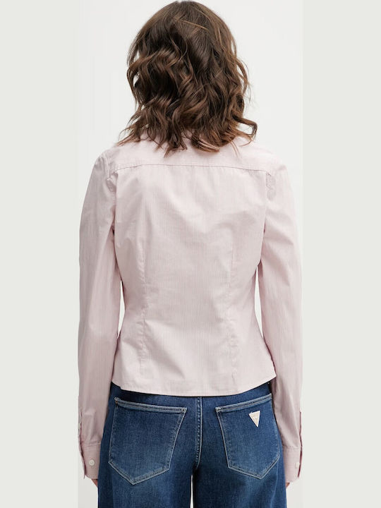 Long Sleeve Women's Denim Shirt Pink Striped