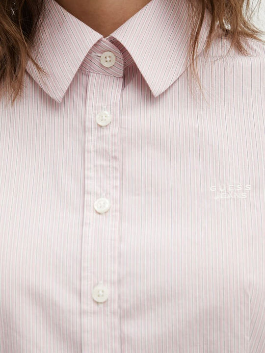 Long Sleeve Women's Denim Shirt Pink Striped