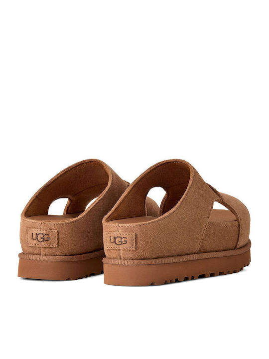 Goldenstar Δερμάτινα Γυναικεία Σανδάλια Flatforms Chestnut