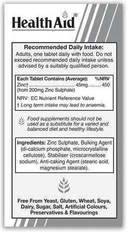 Health Aid Zinc Sulphate 200mg 90 ταμπλέτες