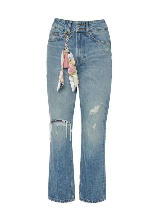 Mandy High Rise Women's Jean Pants With Rips in Straight Leg Style