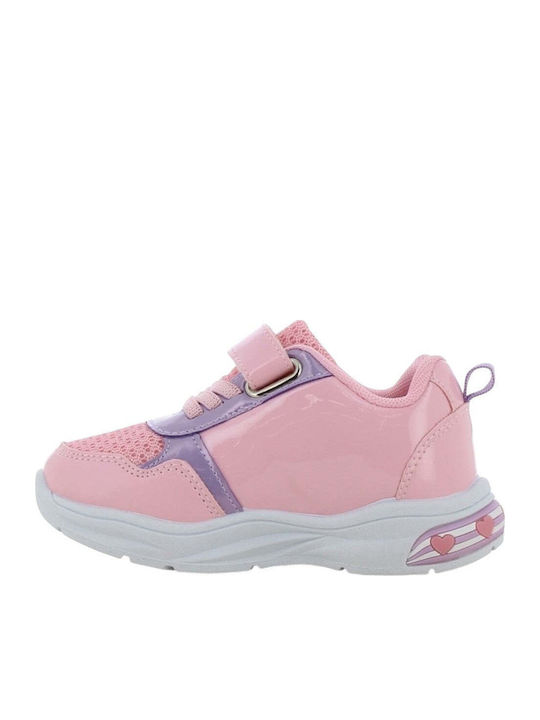 Minnie Mouse Παιδικά Sneakers με Σκρατς & Φωτάκια Ροζ