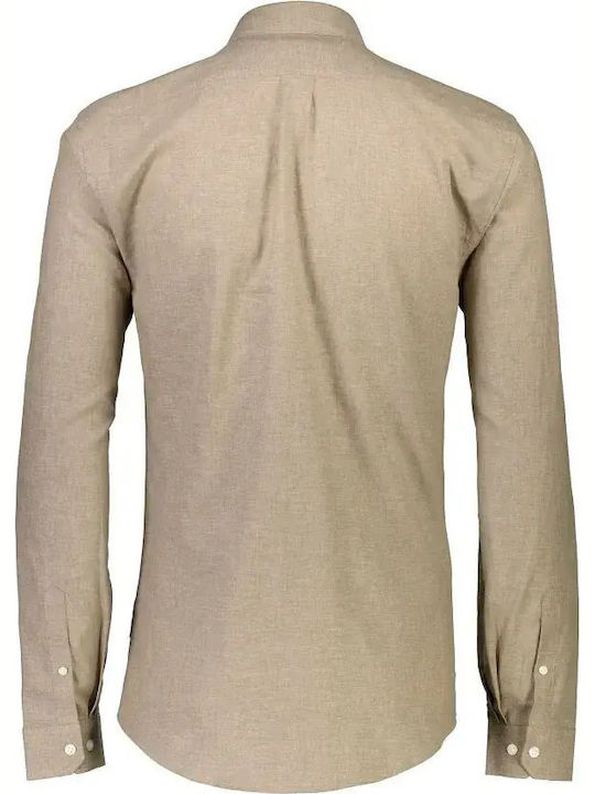 Long Sleeve Linen Shirt In Narrow Fit Brown