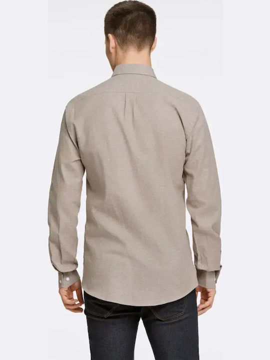 Long Sleeve Linen Shirt In Narrow Fit Brown