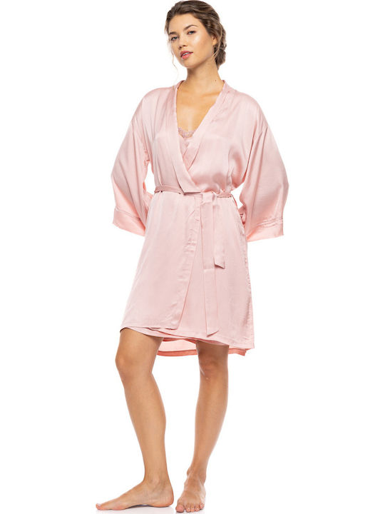 Pink Label Καλοκαιρινή Γυναικεία Βαμβακερή Ρόμπα Peach Pink Pink Label Καλοκαιρινή Γυναικεία Βαμβακερή Ρόμπα Peach Pink