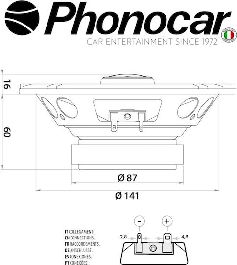 Phonocar Subwoofer Αυτοκινήτου 6.5" 90W RMS