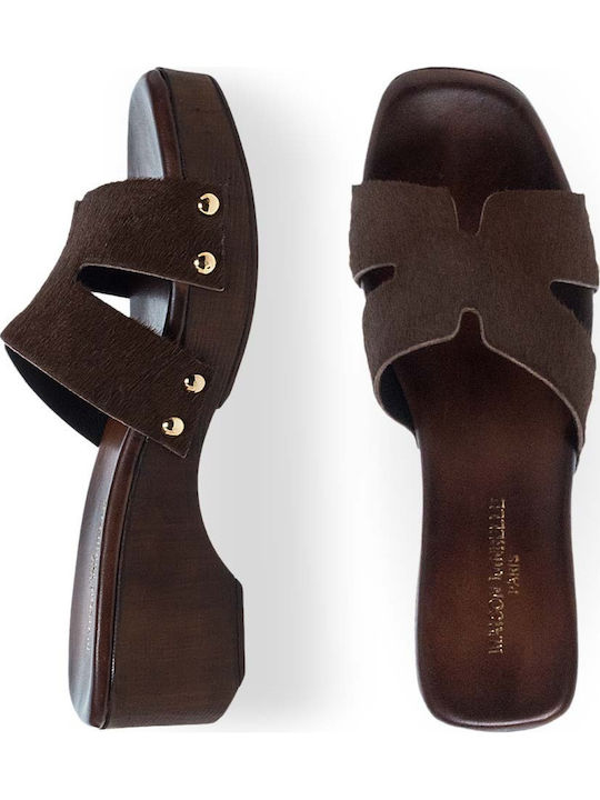 Δερμάτινα Mules με Τακούνι σε Καφέ Χρώμα