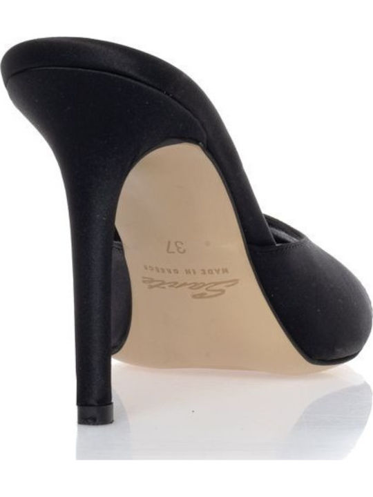 Leather Mules with High Heel in Black Colour