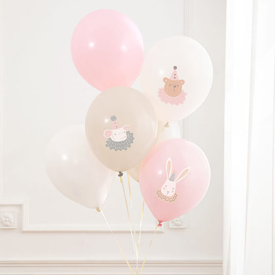 Set Of 6 Baby Shower Little Mice Pink Latex Balloons
