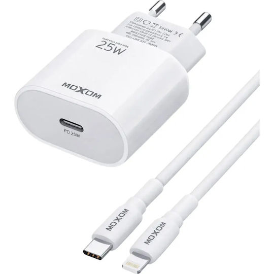 Moxom Charger with USB-C Port and Cable USB-C - Lightning 25W Whites (MX-HC139)