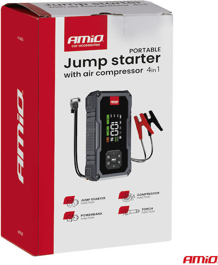 Amio Преносим Стартер за Батерия 4 в 1 Тип Jump Starter Компресор за Въздух Led Светлина Powerbank Работно Напрежение 12v Капацитет 72ah 600a За Леки Автомобили 1 Бр 04674/am 04674/am