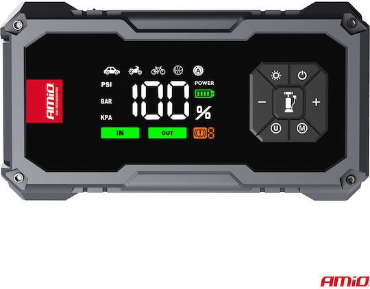 Amio Преносим Стартер за Батерия 4 в 1 Тип Jump Starter Компресор за Въздух Led Светлина Powerbank Работно Напрежение 12v Капацитет 72ah 600a За Леки Автомобили 1 Бр 04674/am 04674/am
