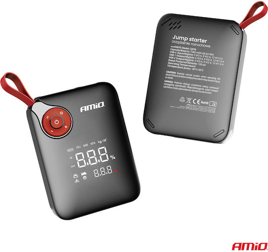 AMiO Portable Car Battery Starter 7200mAh with Pump Flashlight USB Power Bank 12V