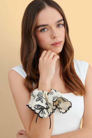 Hair Scrunchie Floral Beige Collection Spring 26