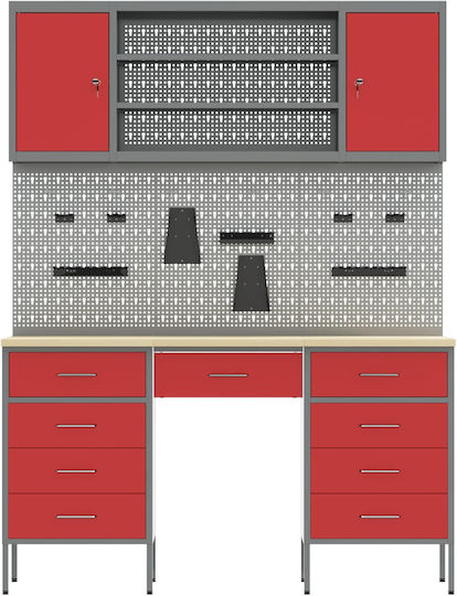 Ντουλάπα Εργασίας 8 Pcs Κόκκινο Μηχανισμένο Ξύλο Ατσάλι