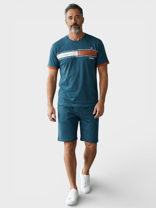 Ανδρική Καλοκαιρινή Πιτζάμα Collection Βαμβακερή 100% Cotton Πετρόλ Cl2690-2-πετρόλ