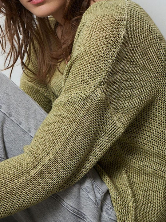 Damenbluse Langärmelig mit V-Ausschnitt Khaki