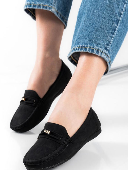 Leather Women's Loafers In Black Color