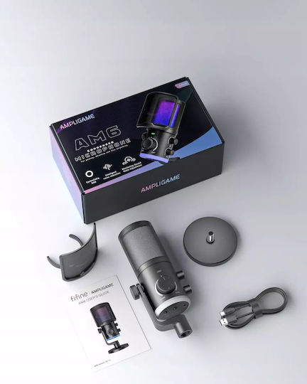 Fifine AmpliGame AM6P USB Microphone for Studio in Pink Color