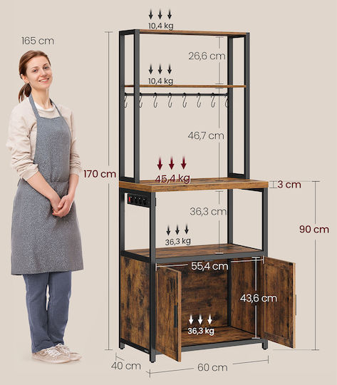 Vasagle Raft De Bucătărie Metalic Cu 5 Locuri Maro 60x40x170cm