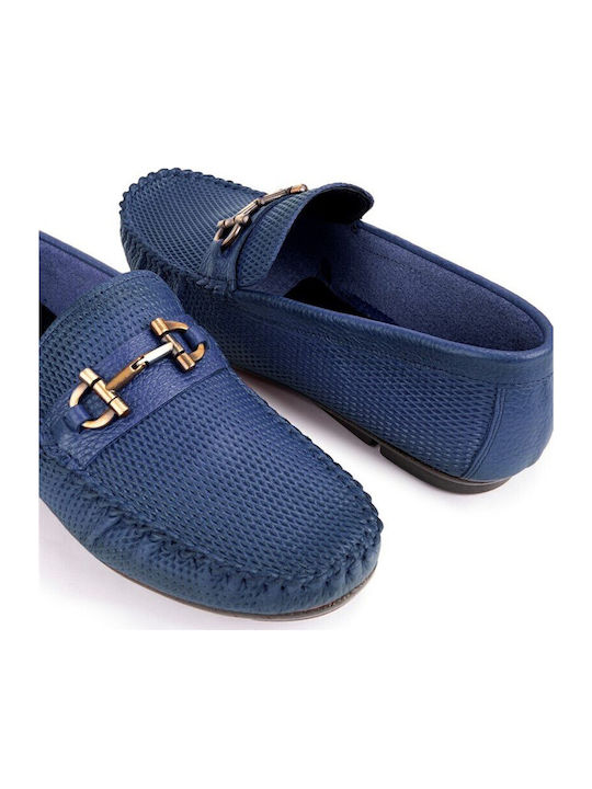 Leather Men's Moccasins in Blue Colour