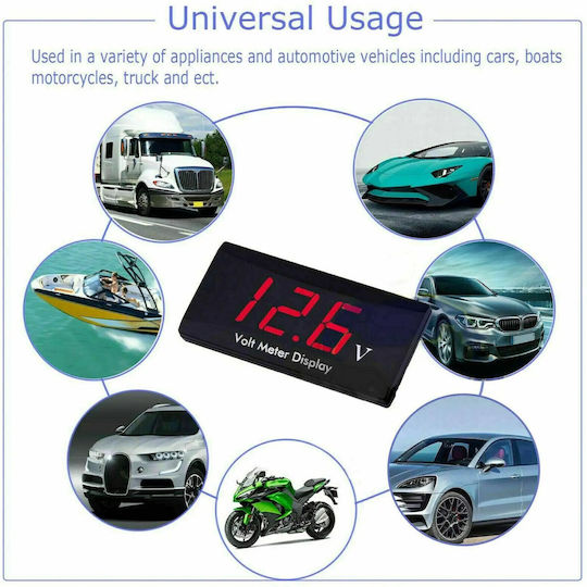 Βολτόμετρο Ψηφιακό Μπλε Pf-p3 Dc 8-18v Waterproof Ipx6 Digital Voltmeter Led Display Blue