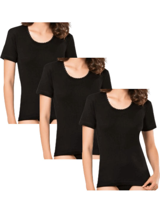 Short Sleeve Cotton Women's Undershirts Black 3Pack