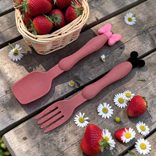 Set De Tacâmuri Pentru Bebeluşi Din Plastic Cu Carcasă Roz 2 Bucăți